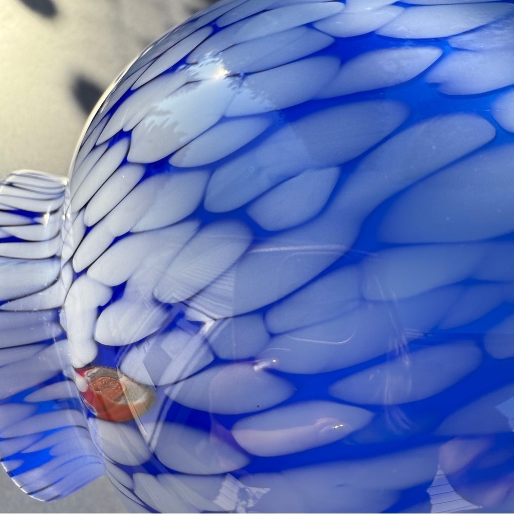 Italian Millefiori Blue and White Hand Blown Art Glass Vase or Light Cover - Picture 15 of 17